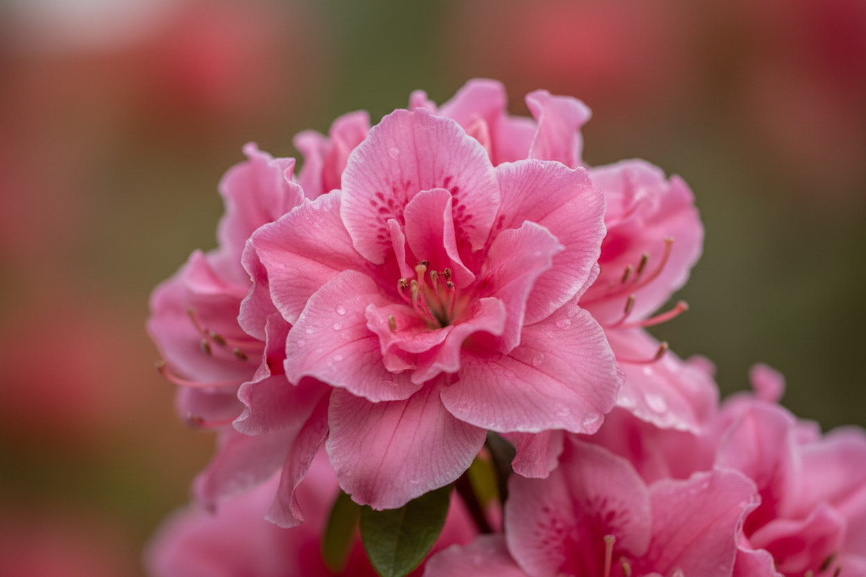 Autumn Embers azalea flower close-up showing double pink blooms