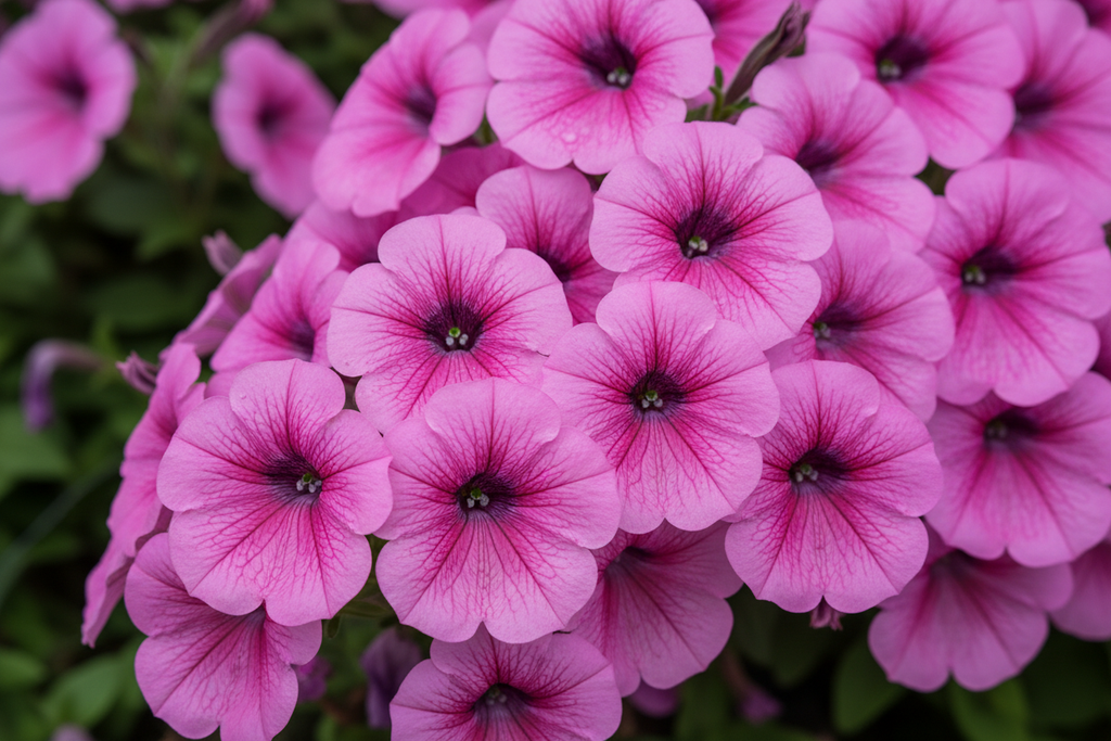 Vista Bubblegum petunia flower trumpet cascade close-up