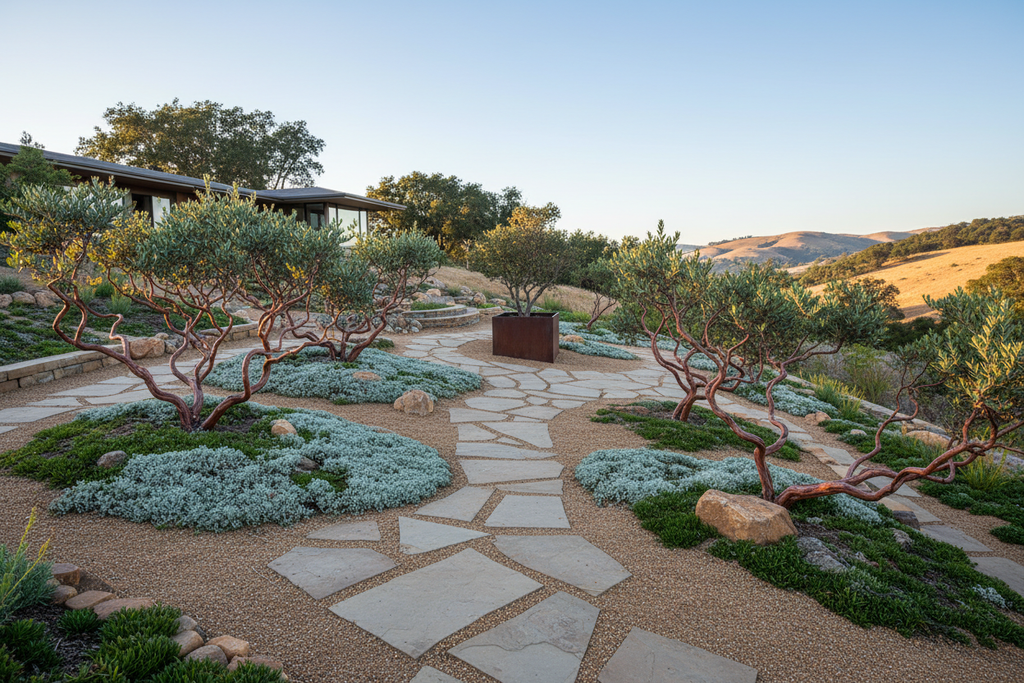Manzanita grove in modern minimalist slope planting