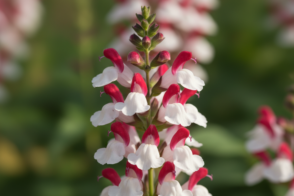 Hot Lips salvia flower bicolor detail close-up
