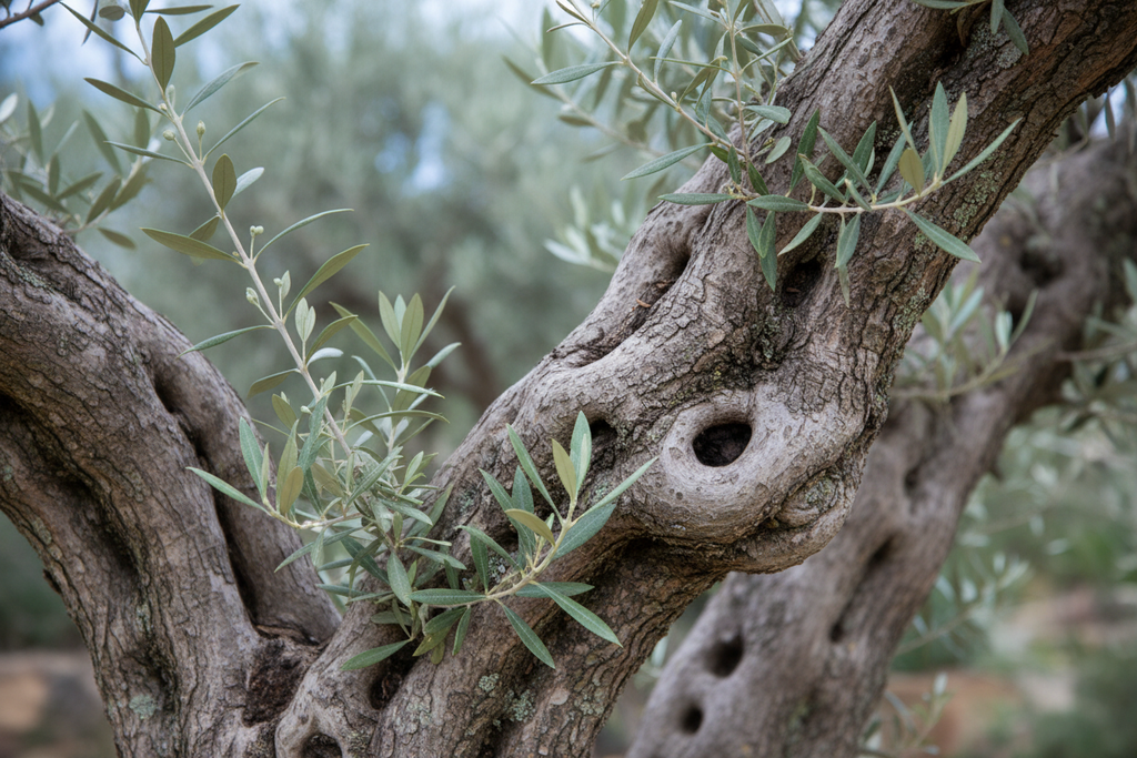 Wilsonii Olive twisted trunk and silvery foliage detail