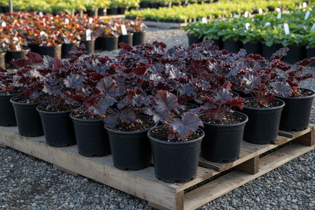 25 heuchera quart plants with purple and black ruffled foliage
